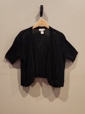 LEA Black Open Knit Cropped Cardigan Shrug Womens Medium